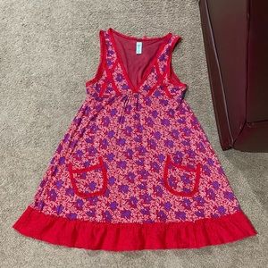 Free People Boho Red/Purple Floral Sleeveless Dress with Pockets Size Large
